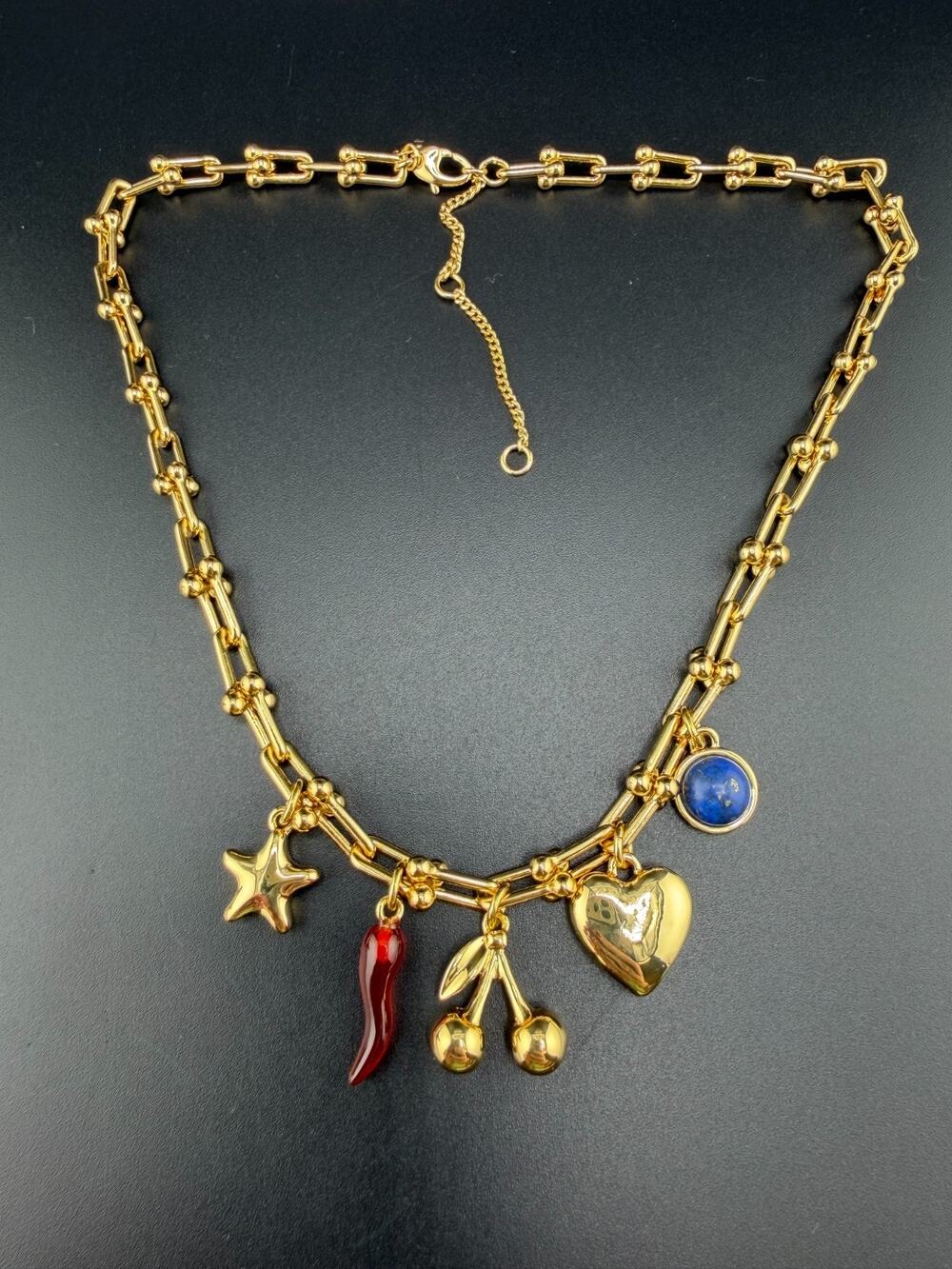 Madewell Gold Plated Heart, Hot Pepper, Cherries, Star Charm Chain Necklace